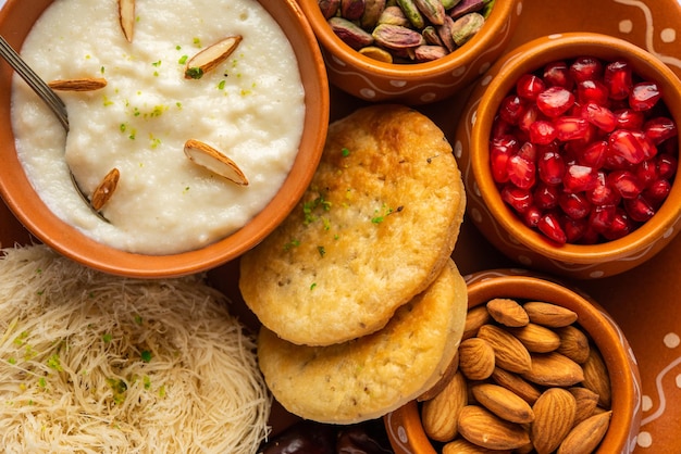 Menú de desayuno Sargi Karwa Chauth antes de comenzar el ayuno o upwas en comida india karva chauth