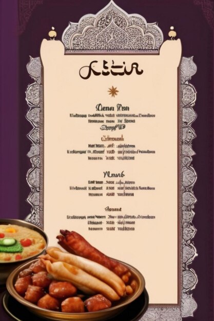 Foto menu especial de comida do ramadã cartão de menu ifter