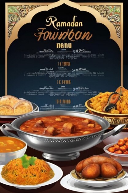 Foto menu especial de comida do ramadã cartão de menu ifter