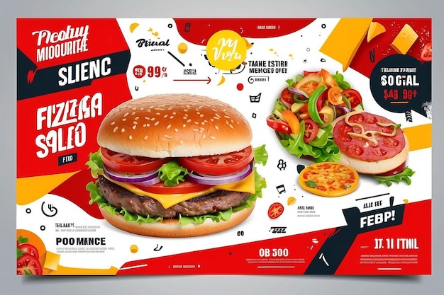 Menú de restaurante de comida rápida diseño de plantilla de banner web de marketing en redes sociales