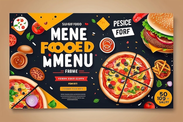 Menú de restaurante de comida rápida marketing de redes sociales diseño de plantilla de banner web Pizza