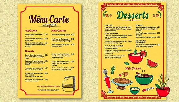 Menú sudamericano A La Carte con colores brillantes y alegres Ideas de diseño de menú para el diseño de la marca