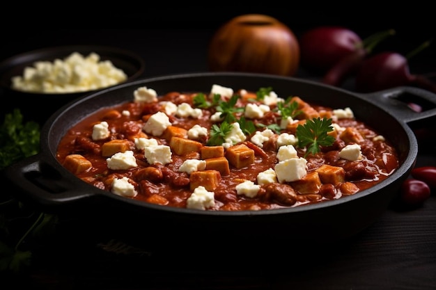 Foto menudo com uma pitada de queijo feta fotografia tradicional de sopa de menudo mexicano