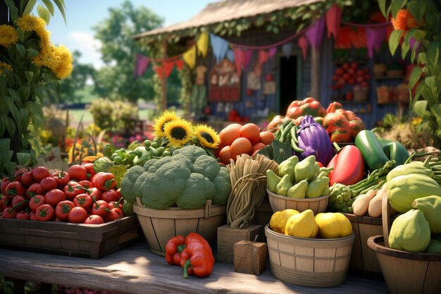 Mercado de agricultores con productos vibrantes la generosidad