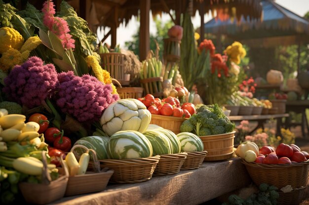 Mercado de agricultores con productos vibrantes la generosidad