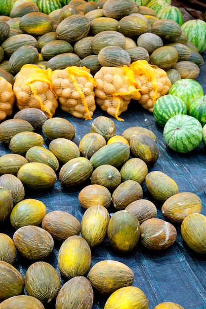 Foto mercado com melancia e batatas