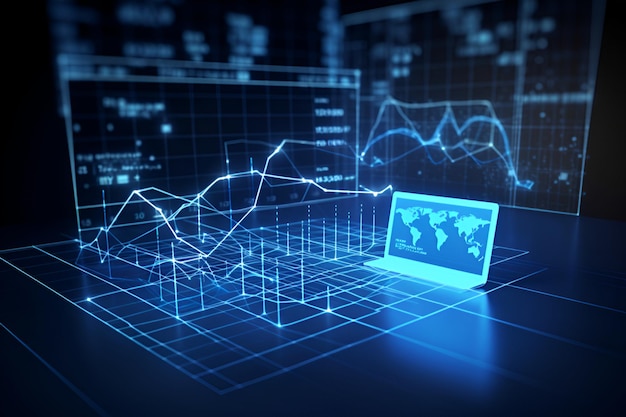 Mercado de comercio de divisas y concepto de desarrollo Exposición múltiple de gráfico financiero abstracto virtual Generación de IA