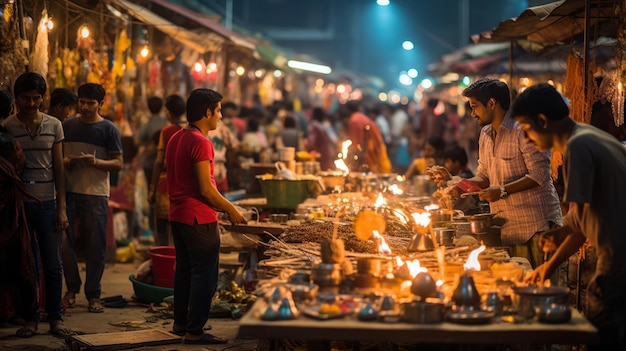 Mercado y compras de Diwali