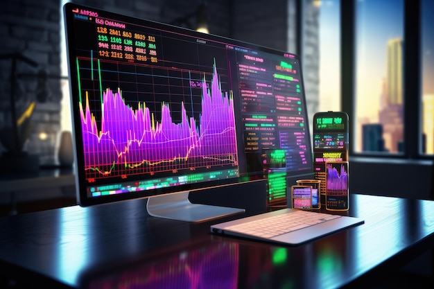 Mercado de ações financeiro na análise de estratégia de tela ou conceito comercial Generative AI