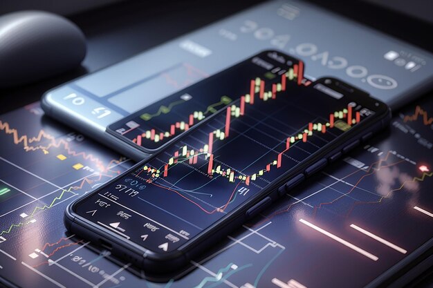 Mercado de ações ou negociação forex e gráfico em smartphone