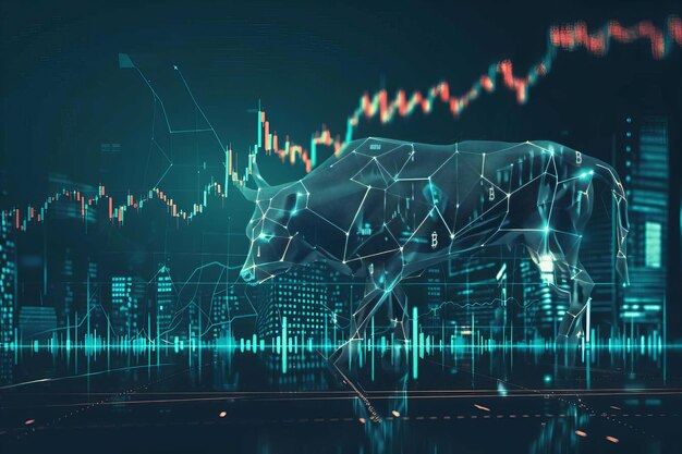 Mercado de Bolsa com Gráfico e Fundo Digital