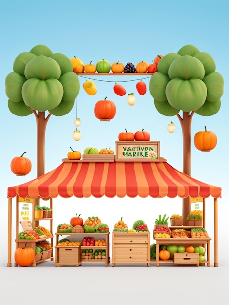 Mercado de colheita de outono vetor conceito de mercado de pulgas vetor com loja de frutas vetor orga local fresca