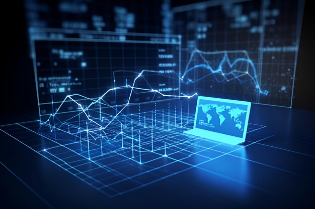 Mercado de comércio Forex e conceito de desenvolvimento Multi exposição de gráfico financeiro abstrato virtual Geração de IA