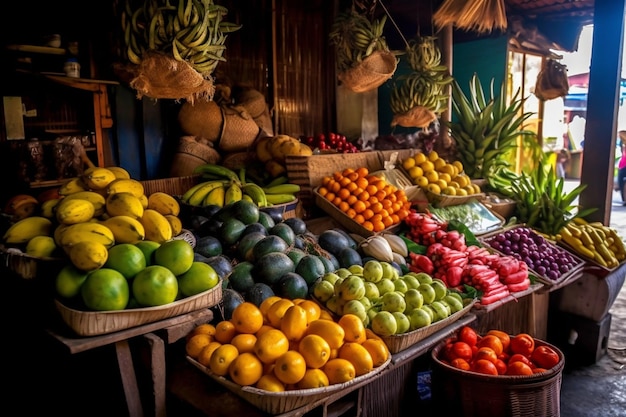 Mercado de frutas e legumes frescos