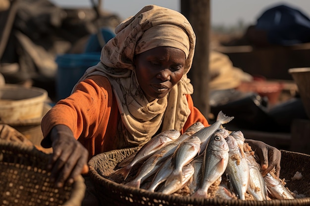 mercado de peixe em um porto da África