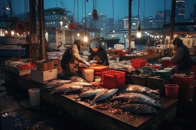 mercado de peixe no porto de Tóquio generative ai