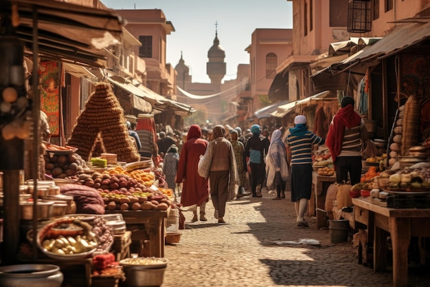 mercado en Fes alrededor de septiembre de 2014 en Fes Un bullicioso mercado callejero en Marruecos AI Generado