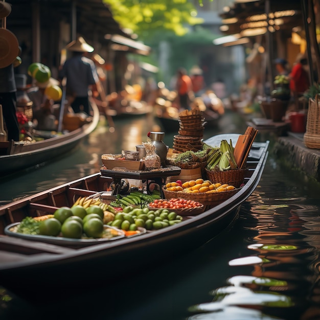Mercado flotante de Bangkok, Tailandia Generativo Ai
