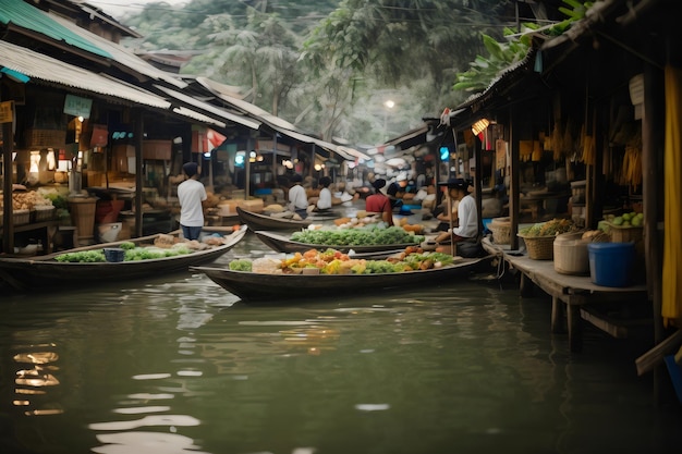 Un mercado flotante único donde los vendedores comercian desde barcos.