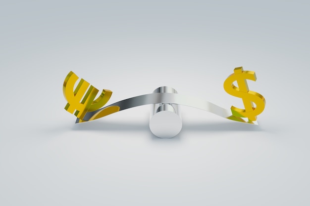Mercado Forex de negociação em EURUSD e símbolos de dólar, renderização de ilustrações 3D