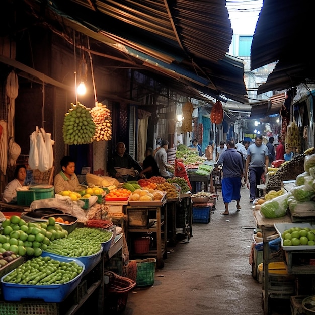 un mercado de frutas con un letrero que dice "la palabra" en él