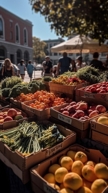 Un mercado de frutas y verduras en la ciudad de verona.