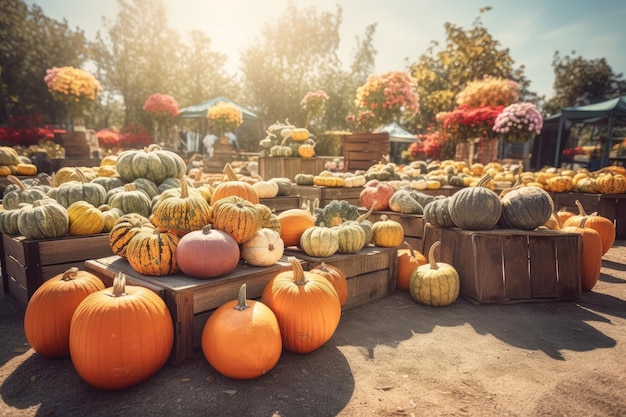 Mercado de granjeros de calabaza al aire libre Generar Ai