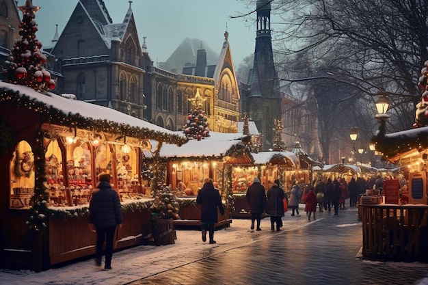 Mercado de Navidad en la nieve