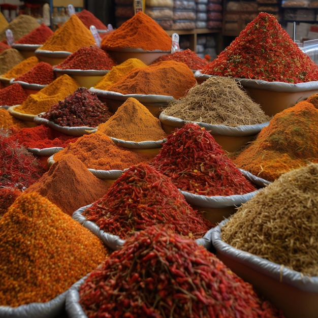 Mercado oriental con especias coloridas