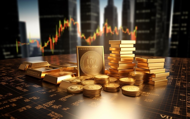 Mercado de oro stock riqueza negocio finanzas inversión en dinero intercambio comercial 3d