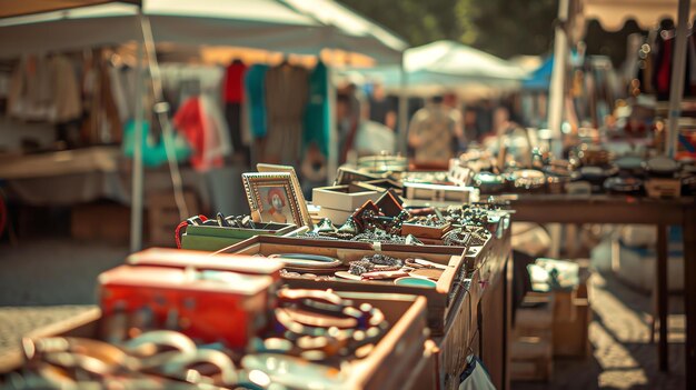 Foto un mercado de pulgas es un gran lugar para encontrar artículos únicos e interesantes desde ropa vintage hasta joyas hechas a mano hay algo para todos