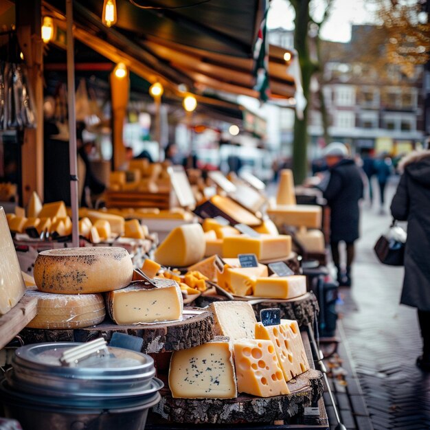 Foto mercado tradicional de queijo em alkmaar tábua de queijos