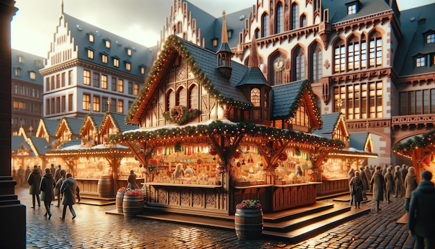 Foto un mercado tradicional de navidad en frankfurt, alemania