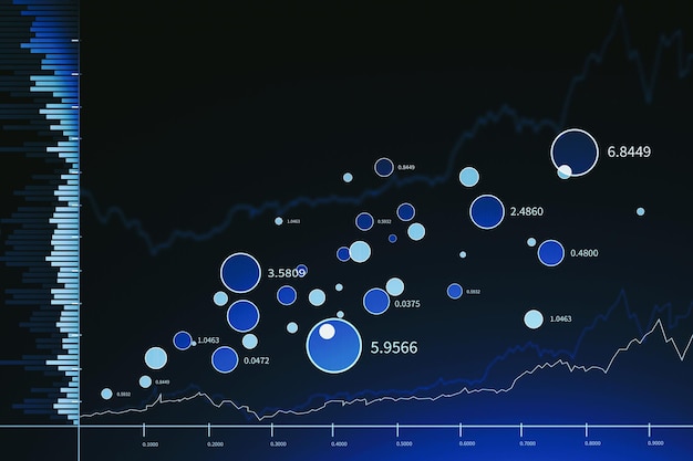 Mercado de valores e interfaz gráfica financiera sobre azul