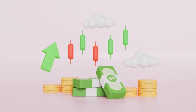 Mercado de valores financiero con gráfico de velas ilustración 3D