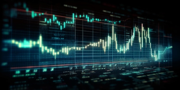 Mercado de valores y gráfico digital comercial.