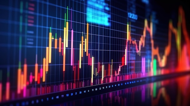 Mercado de valores o gráfico de comercio de divisas y gráfico de velas para el concepto de inversión financiera IA generativa