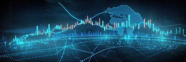 Mercado de valores o gráfico de compraventa de divisas en concepto de datos futuristas IA generativa