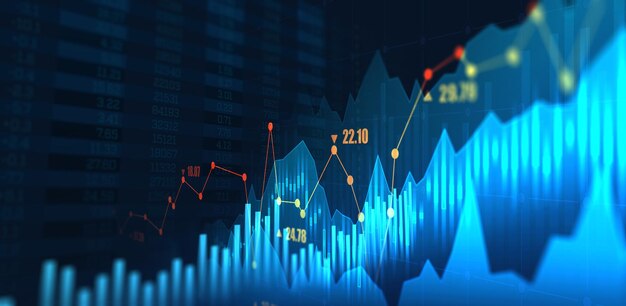 Mercado de valores o gráfico de compraventa de divisas en concepto futurista para antecedentes financieros o económicos