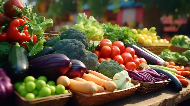 Mercado De Verduras Frescas Variedad De Productos Coloridos