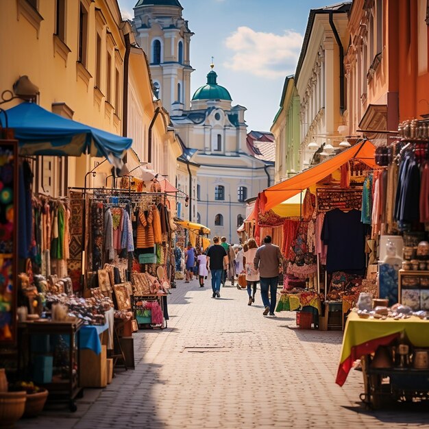 Mercado vibrante em Vilnius Lituânia