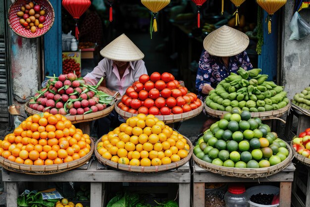 Mercado vietnamita de frutas e legumes