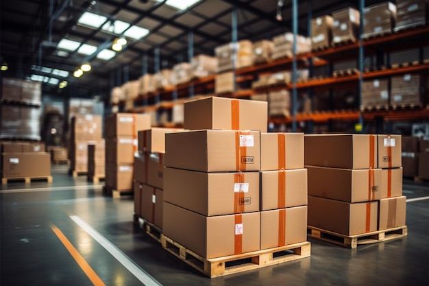 mercadorias de armazém em caixas armazenamento de fábrica sala de mercadorias de envio antecedentes logísticos