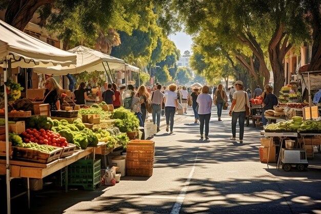 Foto los mercados de agricultores están llenos de actividad