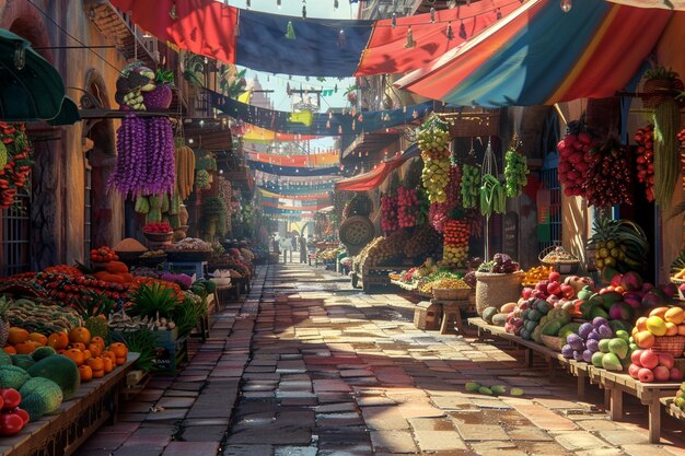 Foto mercados de rua vibrantes em locais exóticos