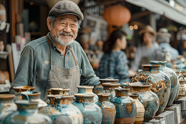 Foto mercados tradicionais capturando memórias através de fotografias de vendedores e vendedores explorando o vintage