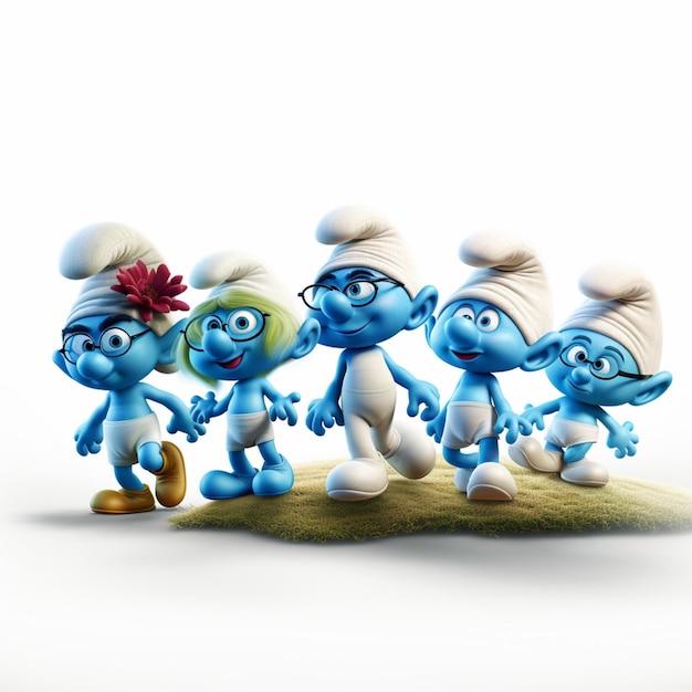 Foto merchandising dos smurfs com fundo branco alto