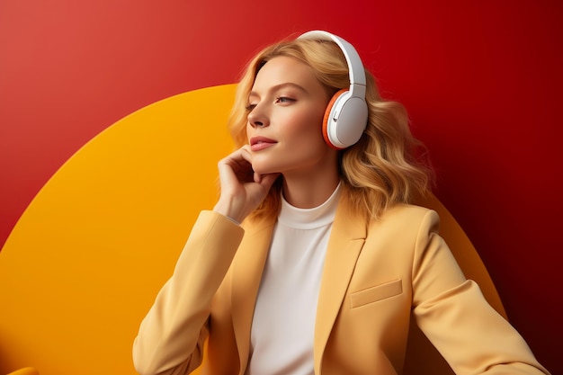 Mergulhado na Melodia Mulher Autêntica e Fones de Ouvir