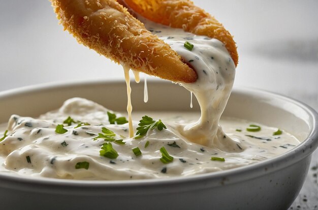 Foto mergulhando fry em creamy ranch