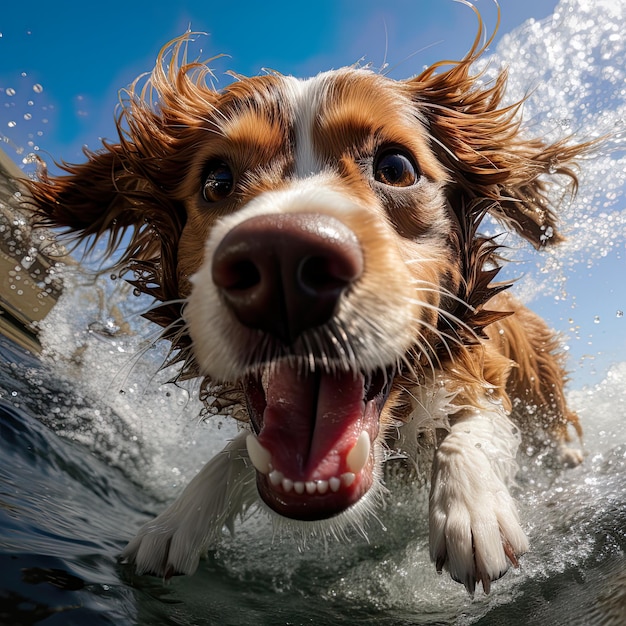 Mergulhe nas gargalhadas com uma caricatura bem-humorada de um cachorro nadando debaixo d'água que ganhou vida através de
